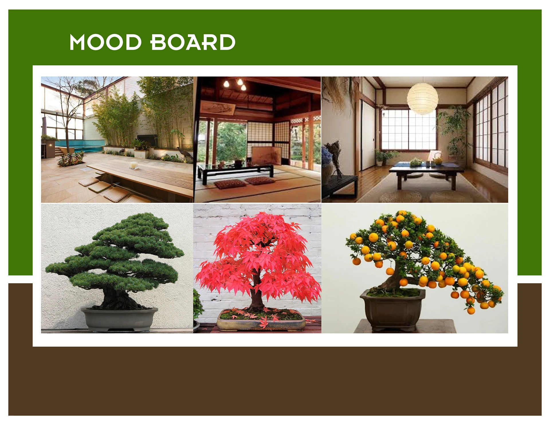 Imbento mood board — Japanese interiors, gardens, and bonsai