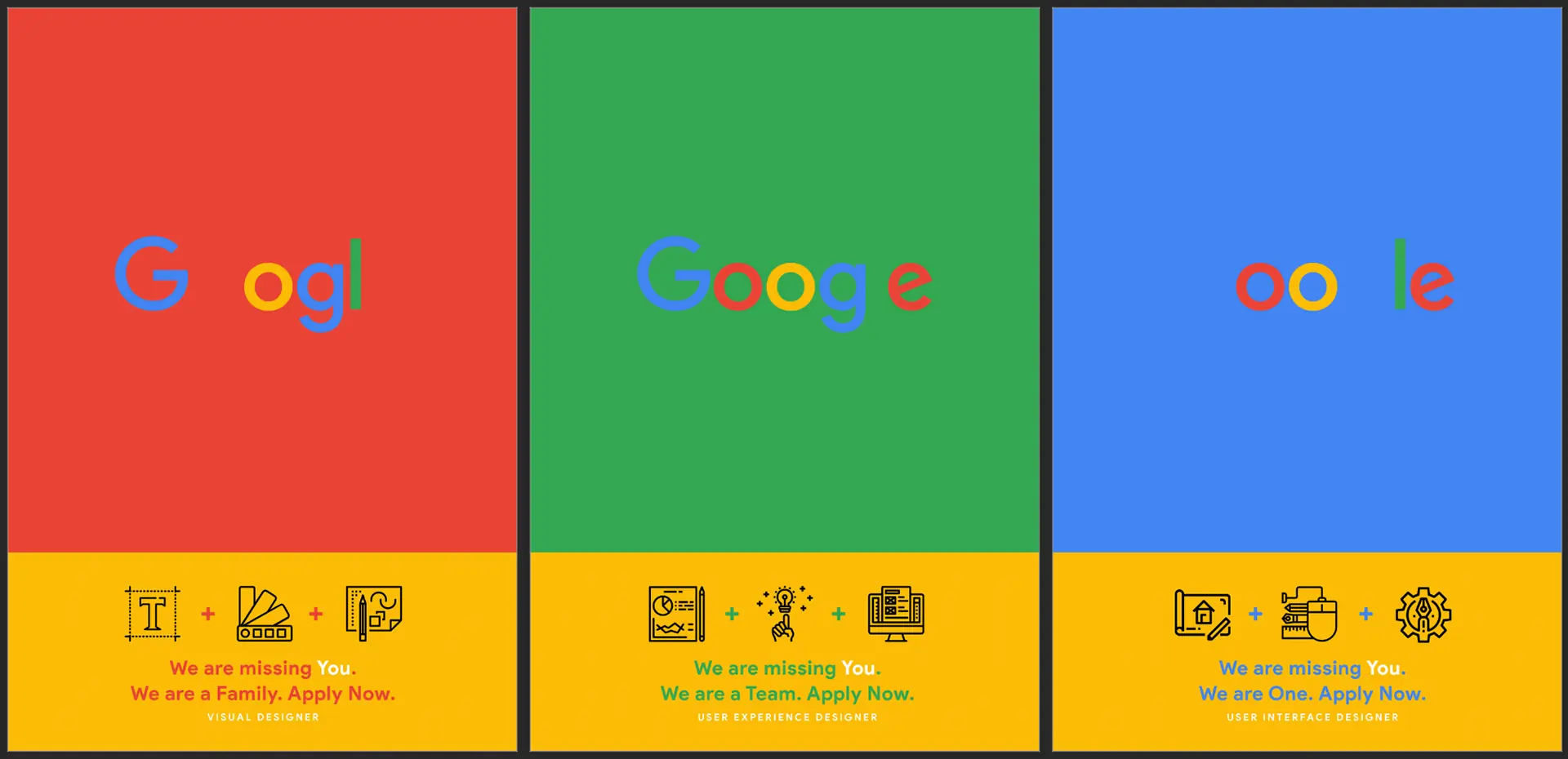 Google Ad Campaign — first version, the wordmark with letters dropped