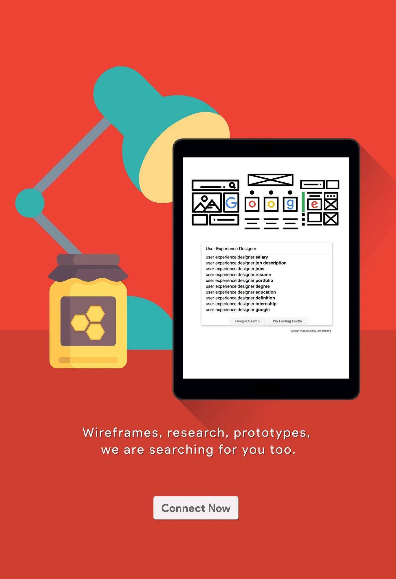 Google Ad Campaign — final poster, tablet with honey jar: Connect Now