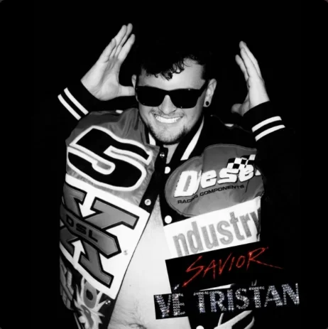 Savior single cover in black and white with red lettering